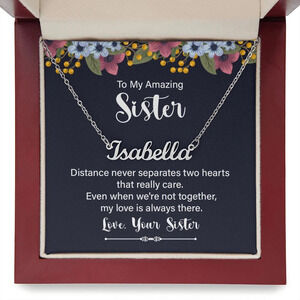 To My Sister Distance Never Separates Two Hearts Personalized Name Necklace St